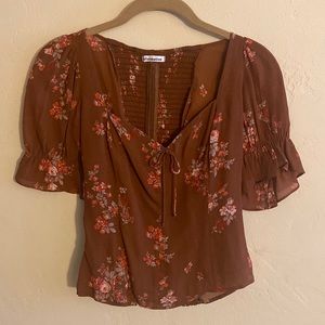 Blouse brown pink flowers